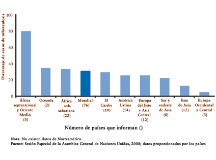 Imagen: Porcentaje de casos de tuberculosis en personas que viven con VIH y reciben tanto terapia antirretroviral como antituberculosa, 2007